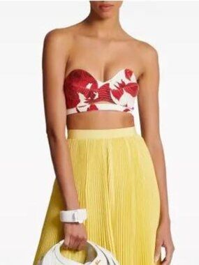 Balmain Paris Red Floral Bustier Corset Top Structured Runway Style